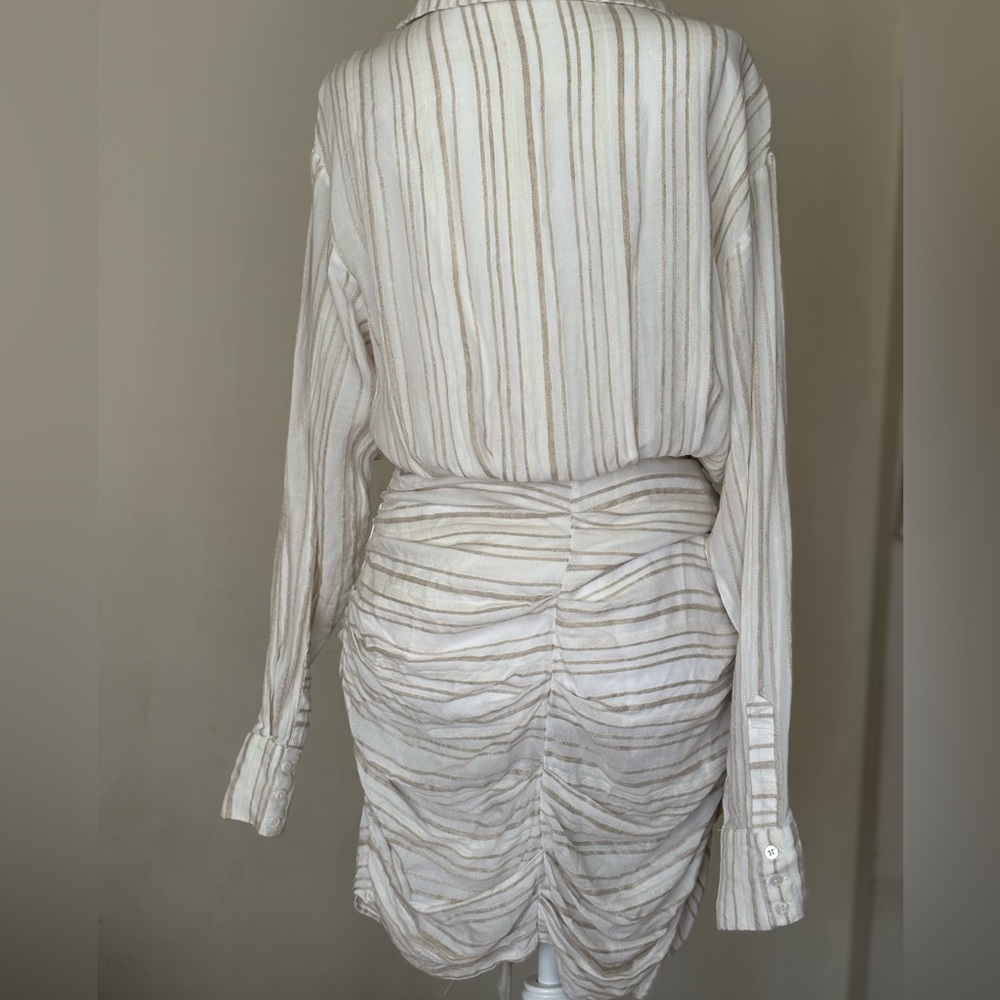 House of CB Natural Striped Linen Draped Shirt Mini Dress Size Small - Picture 14 of 16